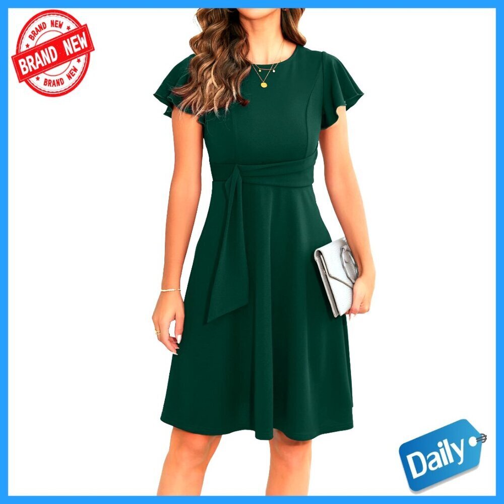 Elegant Ruffle Sleeve A-Line Swing Dress Vintage Fit Flare Cocktail Party